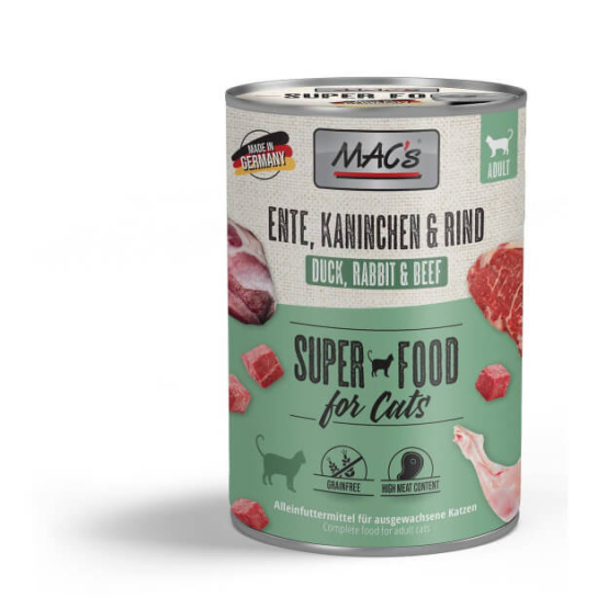 MAC'S CAT ADULT - за пораснали котки, Патешко, Заешко и Говеждо, консерва 400г -  - Zoolink