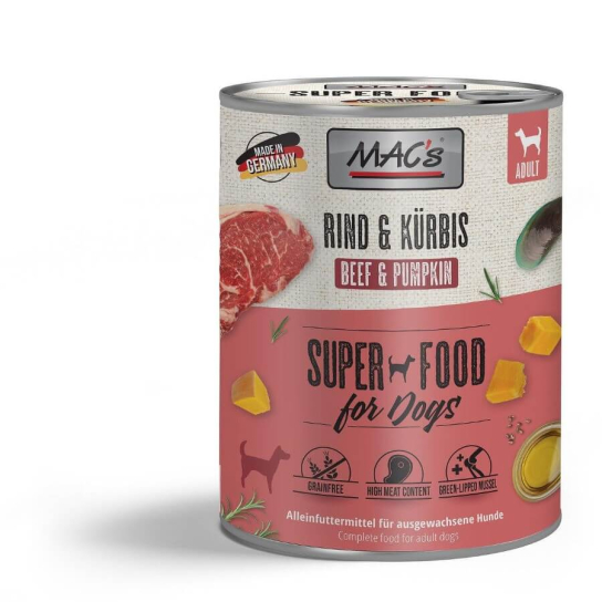 MAC'S DOG ADULT - за пораснали кучета, Говеждо и Тиква, консерва 800г -  - Zoolink