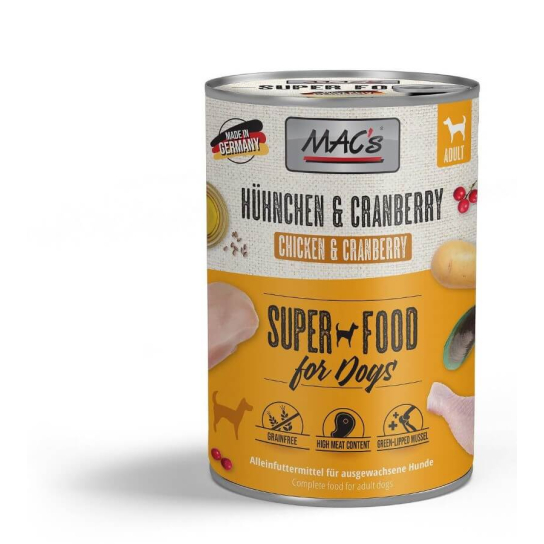 MAC'S DOG ADULT - за пораснали кучета, Пиле и Червени боровинки, консерва 400г - - Zoolink MAC'S DOG ADULT - за пораснали кучета, Пиле и Червени боровинки, консерва 400г - - Zoolink