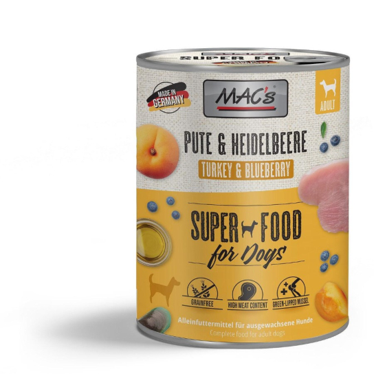 MAC'S DOG ADULT - за пораснали кучета, Пуйка, Боровинки и Кайсии, консерва 800г - - Zoolink MAC'S DOG ADULT - за пораснали кучета, Пуйка, Боровинки и Кайсии, консерва 800г - - Zoolink