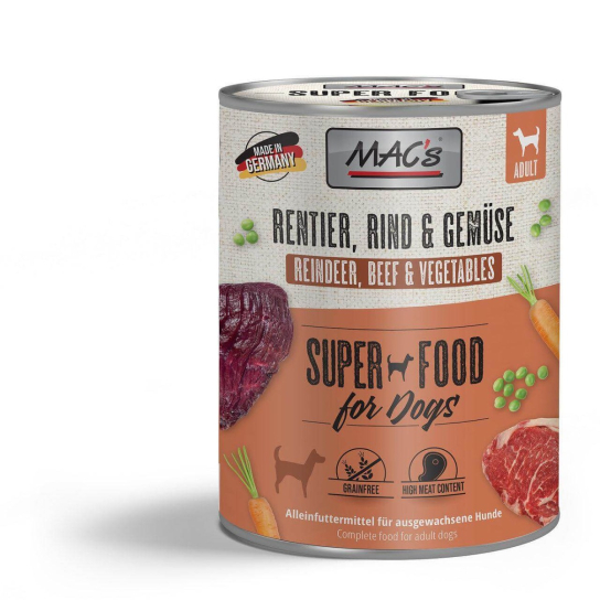 MAC'S DOG ADULT - за пораснали кучета, Северен елен, Говеждо и Зеленчуци, консерва 800г - - Zoolink MAC'S DOG ADULT - за пораснали кучета, Северен елен, Говеждо и Зеленчуци, консерва 800г - - Zoolink