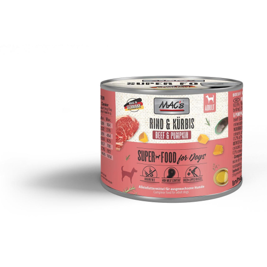 MAC'S DOG ADULT - за пораснали кучета, Говеждо и Тиква, консерва 200г -  - Zoolink