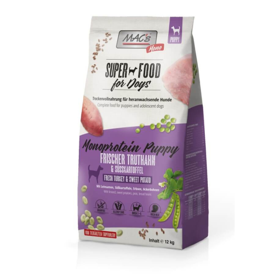 MAC'S DOG PUPPY MONOPROTEIN - за подрастващи кученца, Пуйка и сладък картоф, 12кг -  - Zoolink
