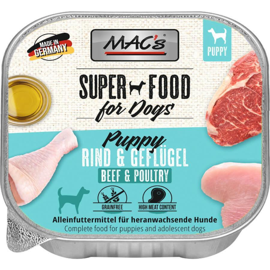 MAC'S DOG PUPPY - пастет за подрастващи кученца, Говеждо и Птиче, 150г - - Zoolink MAC'S DOG PUPPY - пастет за подрастващи кученца, Говеждо и Птиче, 150г - - Zoolink