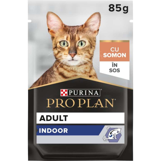 Purina Pro Plan INDOOR - за котки в зряла възраст, които живеят на закрито, Сьомга, пауч 85 г -  - Zoolink