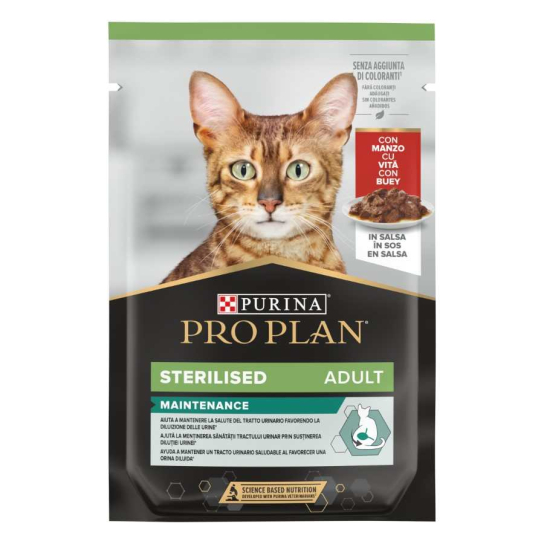 Purina Pro Plan STERILISED - за кастрирани котки в зряла възраст, Говеждо, пауч 85 г -  - Zoolink