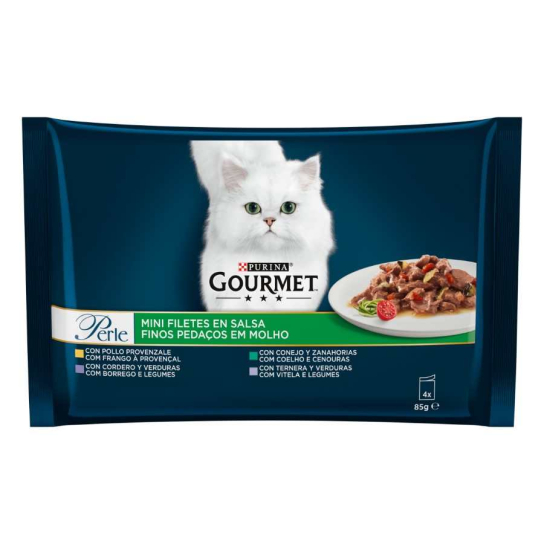 Purina Gourmet Perle за котки в зряла възраст, Заек и Зеленчуци, Мокра храна, Мултипак 4х85g - - Zoolink Purina Gourmet Perle за котки в зряла възраст, Заек и Зеленчуци, Мокра храна, Мултипак 4х85g - - Zoolink