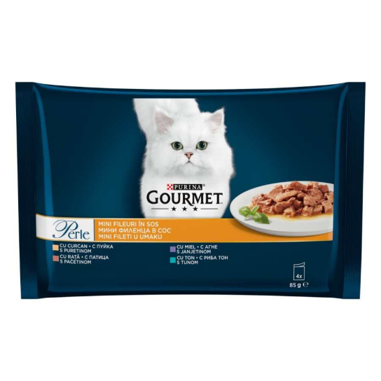 Purina Gourmet Perle за котки в зряла възраст с Патица, Агне, Пуйка и Риба Тон, Мултипак 4х85g -  - Zoolink