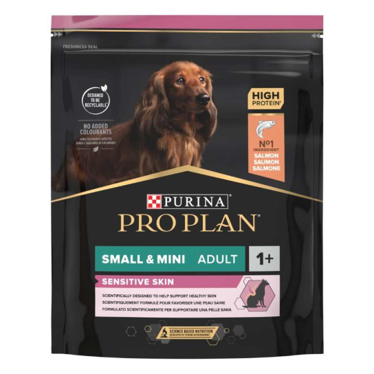 Purina Pro Plan Dog Small & Mini Adult SENSITIVE SKIN за кучета от дребни/мини породи, Сьомга, 700g - - Zoolink Purina Pro Plan Dog Small & Mini Adult SENSITIVE SKIN за кучета от дребни/мини породи, Сьомга, 700g - - Zoolink