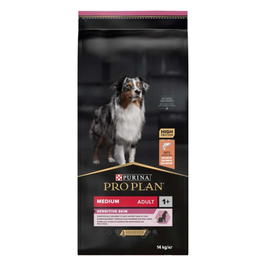 Purina Pro Plan Dog Medium Adult SENSITIVE SKIN за кучета от средни породи, Сьомга, 14kg -  - Zoolink