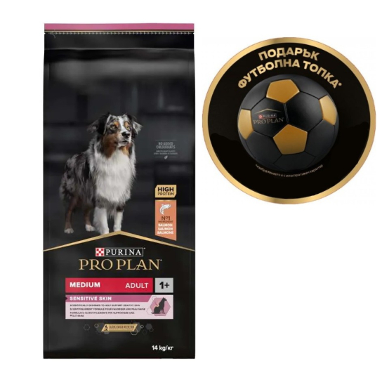 Purina Pro Plan Dog Medium Adult SENSITIVE SKIN за кучета от средни породи, Сьомга, 14kg -  - Zoolink