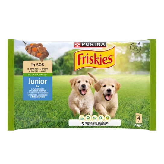 Purina Friskies за малки кученца, Пиле и Морков, Мултиопаковка, 4х85g -  - Zoolink
