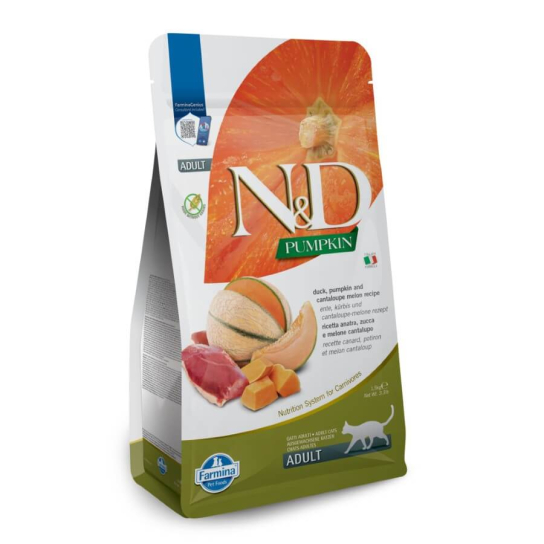 N&D CAT PUMPKIN DUCK ADULT – пълноценна храна с тиква за котки над 1 година, с патица и пъпеш, 300г -  - Zoolink