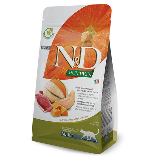 N&D CAT PUMPKIN DUCK ADULT – пълноценна храна с тиква за котки над 1 година, с патица и пъпеш, 1.5кг -  - Zoolink