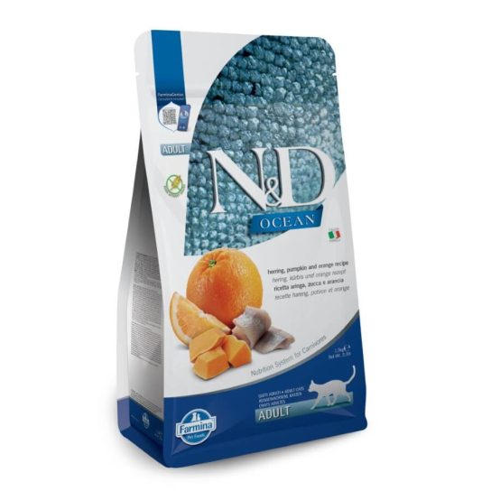 N&D OCEAN CAT ADULT HERRING  –  за котки над 1 г., с Херинга, тиква и портокали,  5кг -  - Zoolink