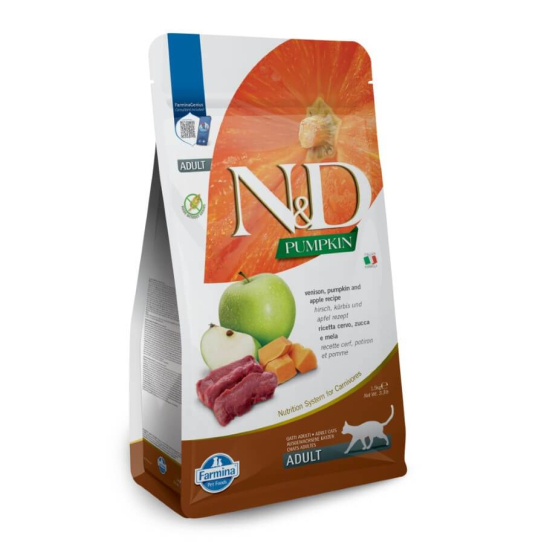 N&D CAT PUMPKIN VENISON ADULT  – храна за котки над 1 година с тиква, еленово месо и ябълки, 5кг -  - Zoolink