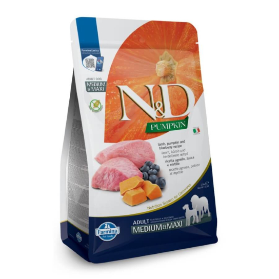 N&D PUMPKIN ADULT MED&MAXI - кучета зряла възраст средни/едри породи, с Агне, тиква боровинки, 2.5кг -  - Zoolink