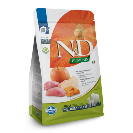 N&D PUMPKIN ADULT MED&MAXI -  кучета зряла възраст средни/едри породи, Глиган, тиква и ябълка, 12кг -  - Zoolink