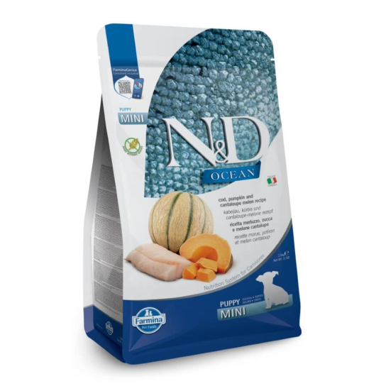 N&D OCEAN PUPPY MINI - за кучета до 1г. от дребни породи, с Риба Треска, тиква и пъпеш, 7кг -  - Zoolink