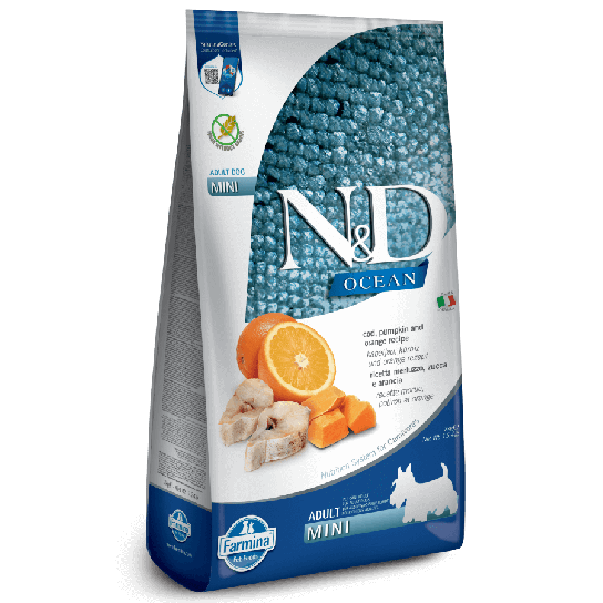 N&D OCEAN DOG ADULT MINI - за кучета над 1г. от дребни породи, с Риба Треска, тиква и портокал, 7кг -  - Zoolink