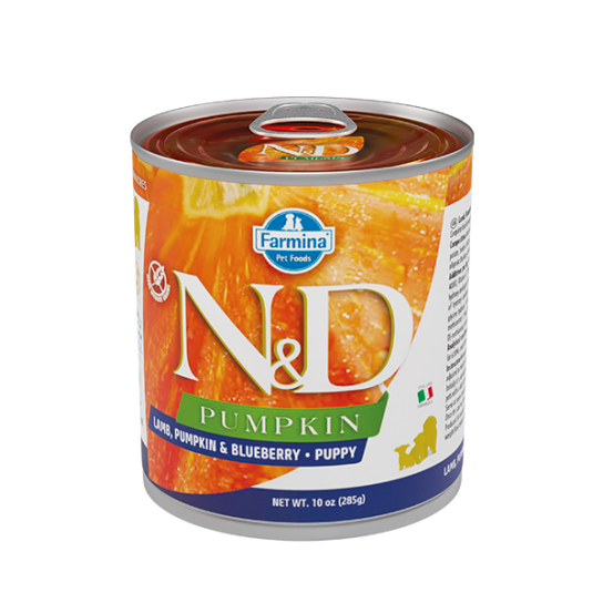 N&D PUMPKIN LAMB & BLUEBERRY PUPPY – за кучета до 1г., Агне, тиква и боровинки, консерва 285г -  - Zoolink