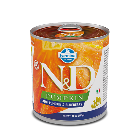 N&D PUMPKIN LAMB & BLUEBERRY ADULT – за кучета над 1г., Агне, тиква и боровинки, консерва 285г -  - Zoolink