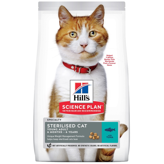 Hill's SP Feline Adult Sterilized Tuna - За кастрирани котки над 1 г., Риба тон, 1.5кг - - Zoolink Hill's SP Feline Adult Sterilized Tuna - За кастрирани котки над 1 г., Риба тон, 1.5кг - - Zoolink