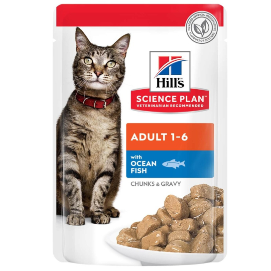 Hill's SP Feline Adult OCEAN FISH - в сос Грейви за котки над 1 г., Риба, пауч 12х85г -  - Zoolink