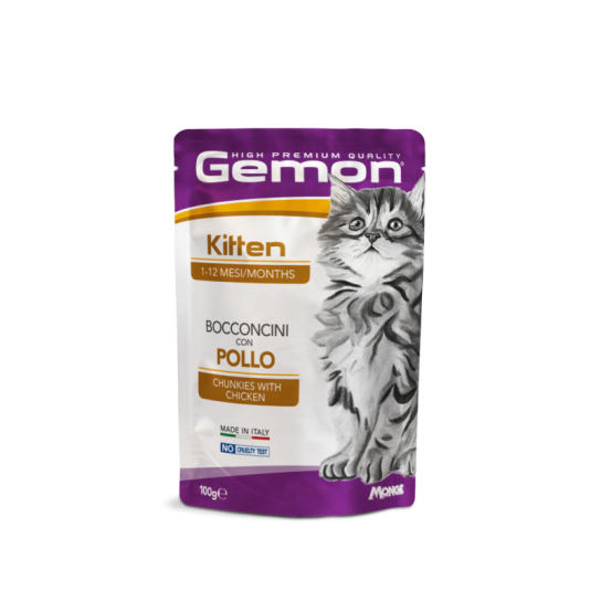 GEMON Kitten chicken – за подрастващи котки с пилешко, пауч 100гр -  - Zoolink