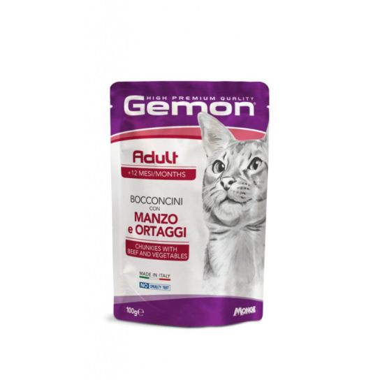 GEMON Adult beef&vegetables - за котки в зряла възраст с телешко и зеленчуци, пауч 100гр. -  - Zoolink
