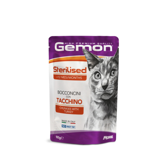 GEMON Sterilised turkey – за кастрирани котки с пуйка, пауч 100гр. -  - Zoolink