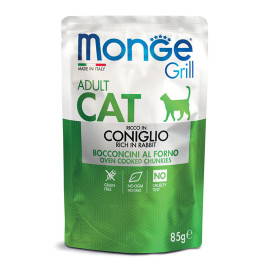 MONGE GRILL CAT ADULT – хапки за котки над 1 г., със Заешко, пауч 85г -  - Zoolink