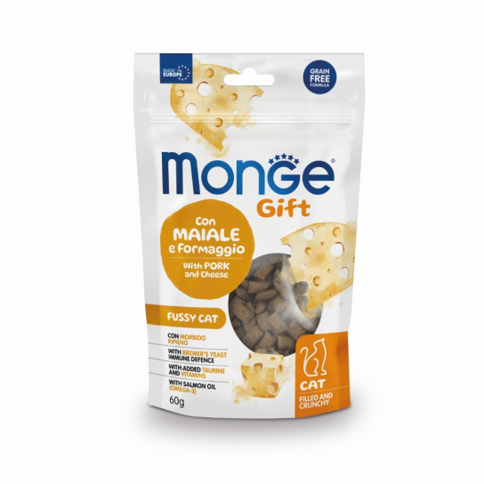 Monge Cat FILLED and CRUNCHY Fussy cat - със свинско и сирене /за капризни котки/, 60гр. - - Zoolink Monge Cat FILLED and CRUNCHY Fussy cat - със свинско и сирене /за капризни котки/, 60гр. - - Zoolink