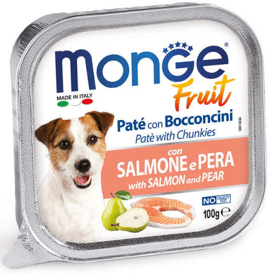 MONGE FRUIT DOG Salmon&Pears - пастет с хапки за кучета, Сьомга и Круша, терин 100г -  - Zoolink