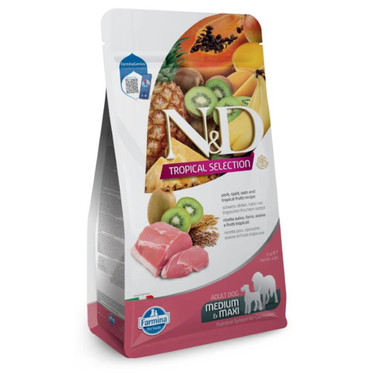N&D DOG TROPICAL PORK ADULT MED/MAX - куче над 1г. средни-едри, Свинско, спелта, овес плодове, 2кг -  - Zoolink