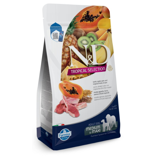 N&D DOG TROPICAL LAMB ADULT MED/MAX  - куче над 1г. средни-едри, Агне, спелта, овес, плодове, 2кг -  - Zoolink