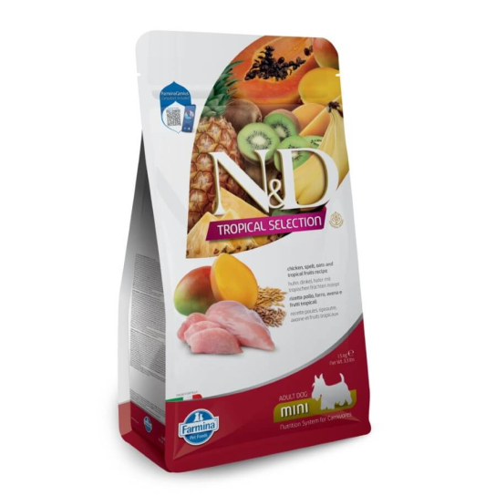 N&D DOG TROPICAL CHICKEN ADULT MINI - куче над 1г. до 10кг, Пиле, спелта, овес, плодове, 5кг -  - Zoolink