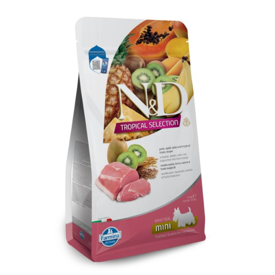 N&D DOG TROPICAL PORK ADULT MINI - за кучета над 1г. до 10кг, Свинско, спелта, овес, плодове, 5кг -  - Zoolink