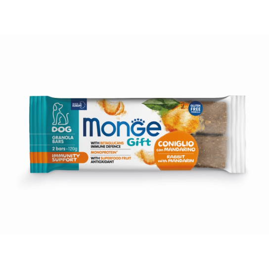 Monge Granola Bar Immunity support - заешко с мандарина /за подсилване на имунитета/, 120гр. - - Zoolink Monge Granola Bar Immunity support - заешко с мандарина /за подсилване на имунитета/, 120гр. - - Zoolink