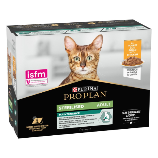 Purina Pro Plan Sterilised Adult - за кастрирани котки в зряла възраст, Пиле, пауч 10x85г -  - Zoolink