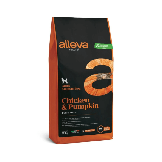 Храна за кучета alleva natural adult medium с пиле и тиква 12 кг. -  - Zoolink