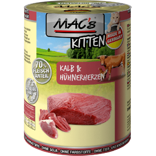 Mac's телешко с пилешки сърца - храна за подрастващи котки -  - Zoolink
