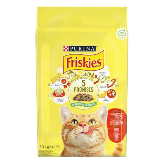 Purina Friskies за котки в зряла възраст, Говеждо, Пиле и Зеленчуци, суха храна, 10kg -  - Zoolink