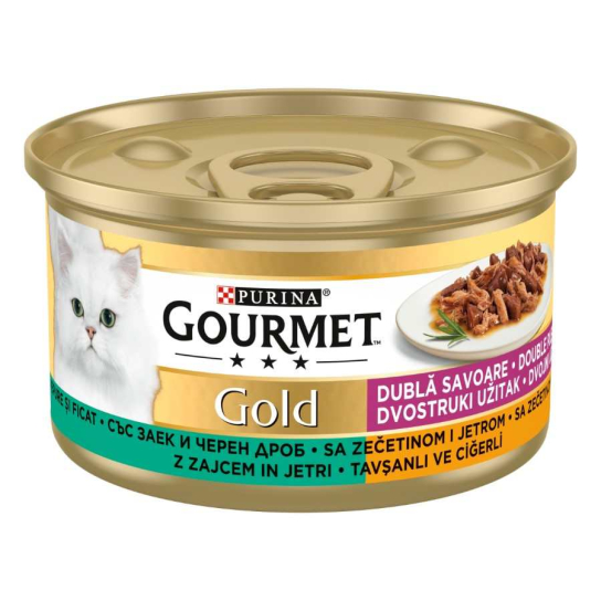 Purina Gourmet Gold за котки в зряла възраст, Двойно удоволствие, Заек и Дроб, Мокра храна, 85g -  - Zoolink