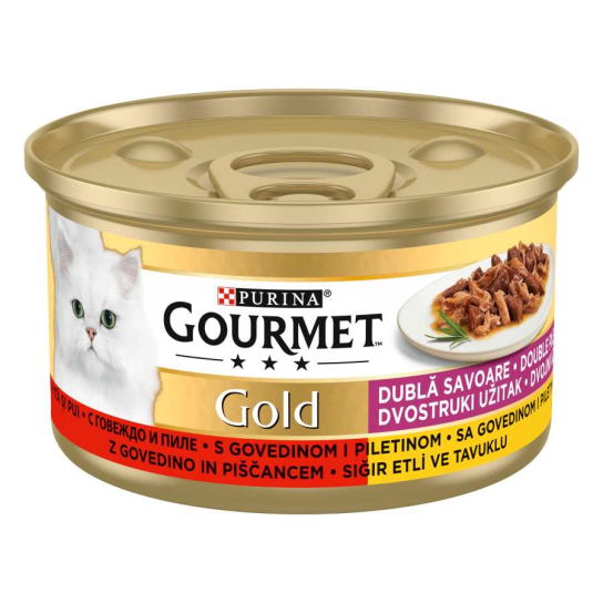 Purina Gourmet Gold за котки в зряла възраст, Двойно удоволствие, Говеждо и Пиле, Мокра храна, 85g -  - Zoolink