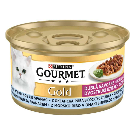 Purina Gourmet Gold за котки в зряла възраст, Двойно удоволствие, Океанска Риба и Спанак, 85g -  - Zoolink
