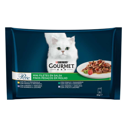 Purina Gourmet Perle за котки в зряла възраст, Заек и Зеленчуци, Мокра храна, Мултипак 4х85g -  - Zoolink