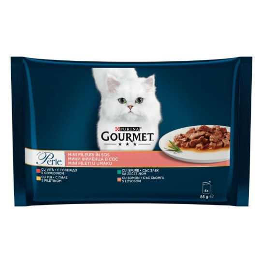 Purina Gourmet Perle за котки в зряла възраст с Пиле, Говеждо, Заек и Сьомга, Мултипак 4х85g -  - Zoolink