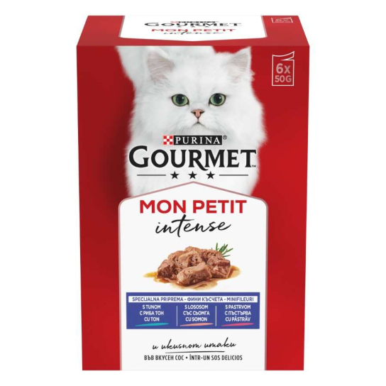 Gourmet Mon Petit фини късчета в сос - Пъстърва, Сьомга и Риба Тон, 6x50г -  - Zoolink