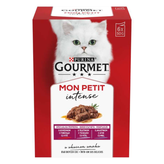 Gourmet Mon Petit фини късчета в сос - Говеждо, Телешко и с Агне, 6x50г -  - Zoolink